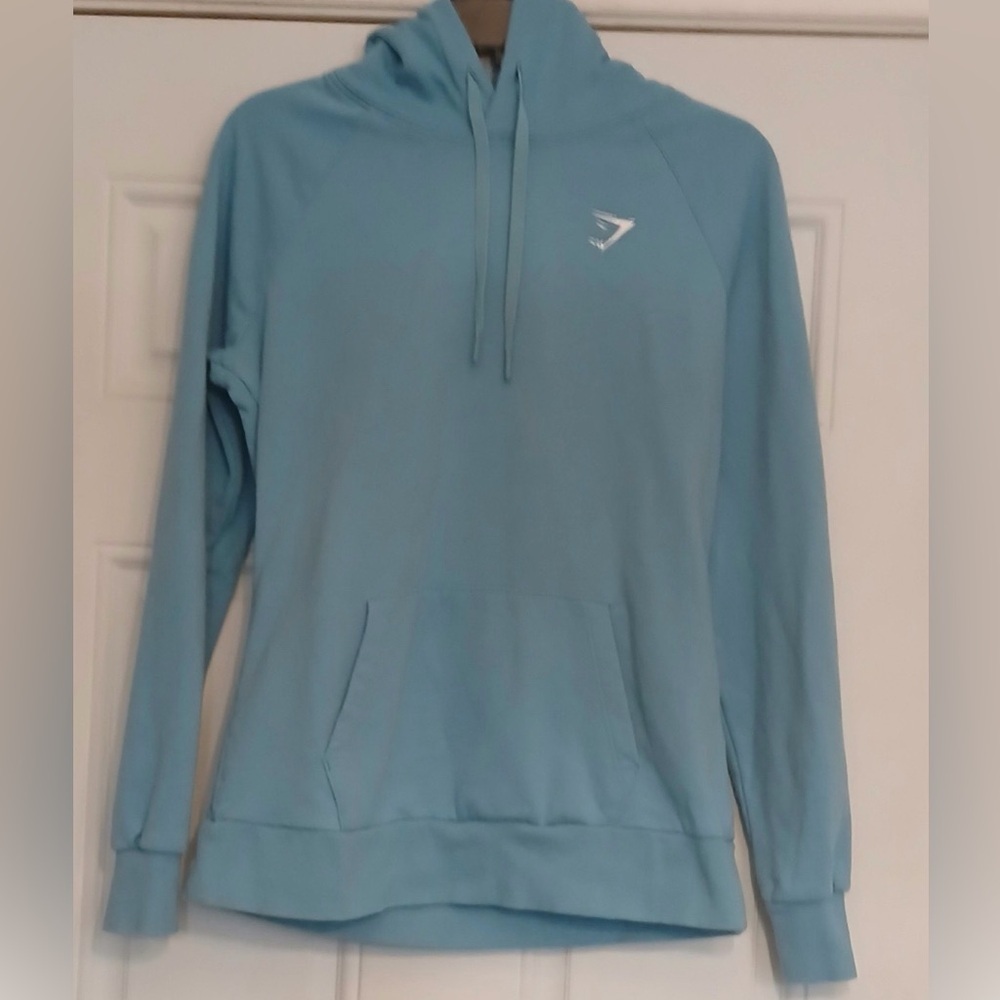 Gymshark Women’s Hoodie Small Blue Logo Pullover Lightweight Sweatshirt
